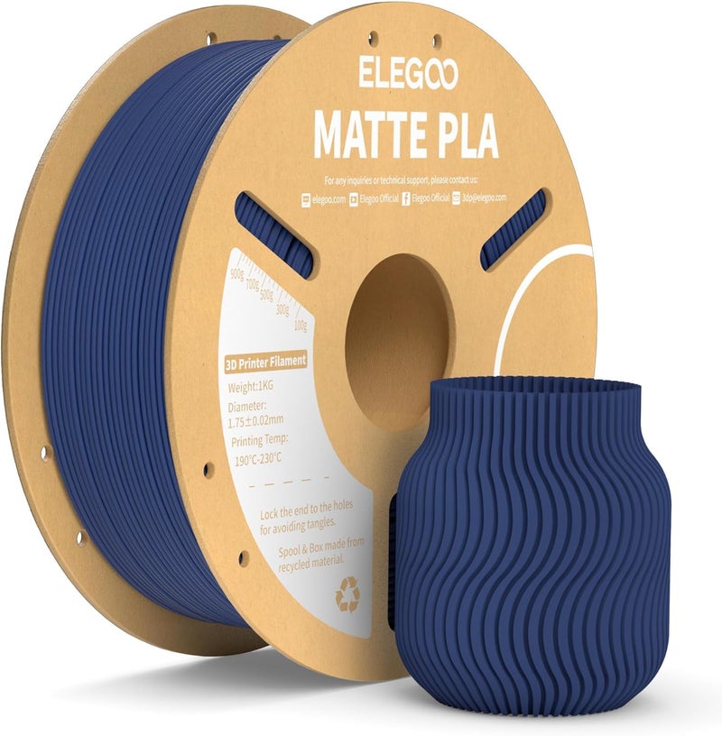 ELEGOO Matte PLA Filament Navy Blue 1KG, 1.75mm 3D Printer Filament Dimensional Accuracy +/- 0.02mm, 1kg Carboard Spool (2.2lbs) Fits for Most FDM 3D Printers - Image 1